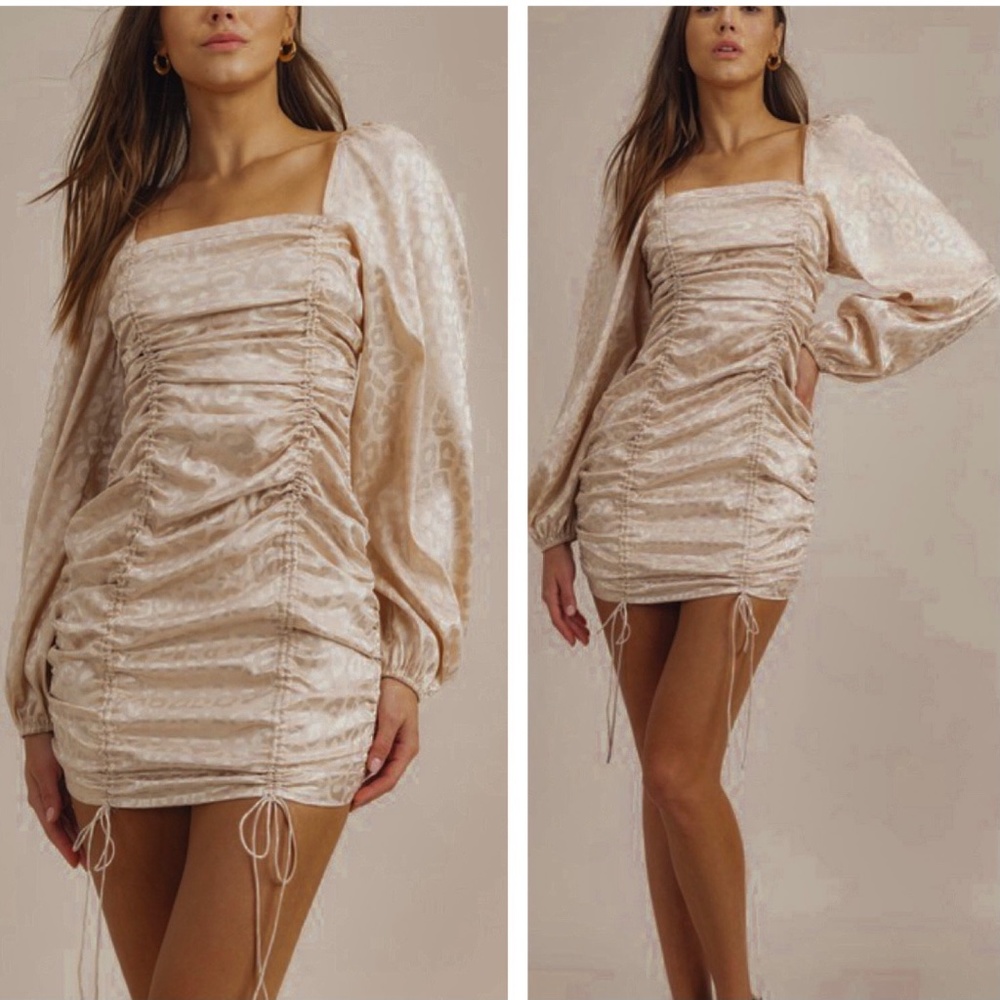 Madelynn Gathered Dress Satin Puff Sleeves - Picture 6 of 7